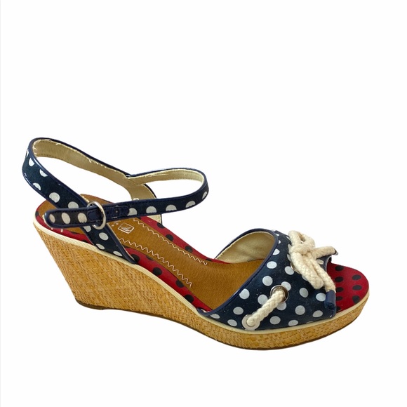 Sperry Shoes - SPERRY Red White Blue Wedge Peep Toe Sandal - 9